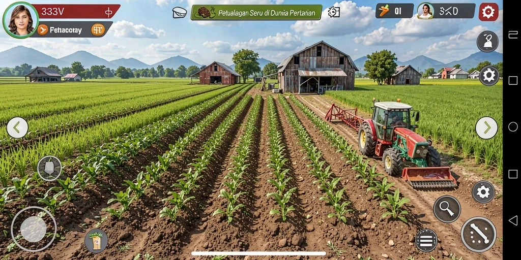 Tampilan menarik dari gameplay 333V saat berkebun.