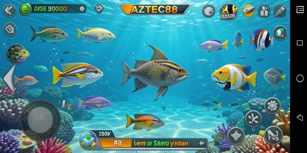 Tampilan gameplay seru dari AZTEC88 dengan aksi menembak ikan.