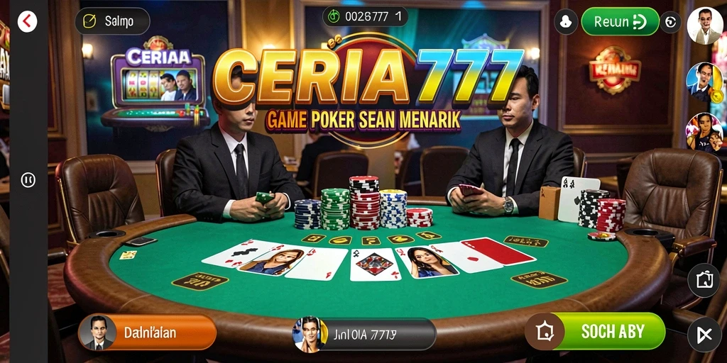 Screenshot CERIA777 menampilkan gameplay Poker yang menegangkan dan interaktif.