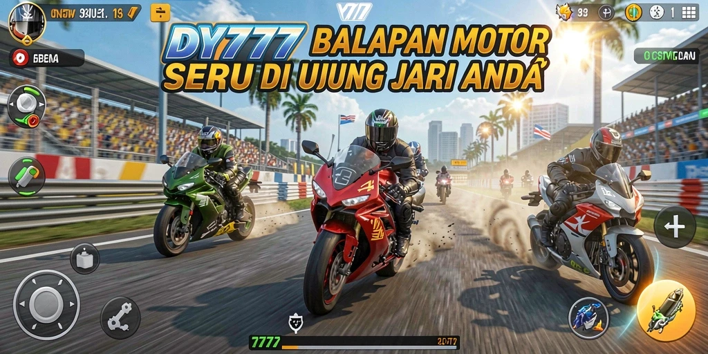 Tangkapan layar gameplay <strong>DY777</strong> menunjukkan aksi balapan yang mendebarkan.