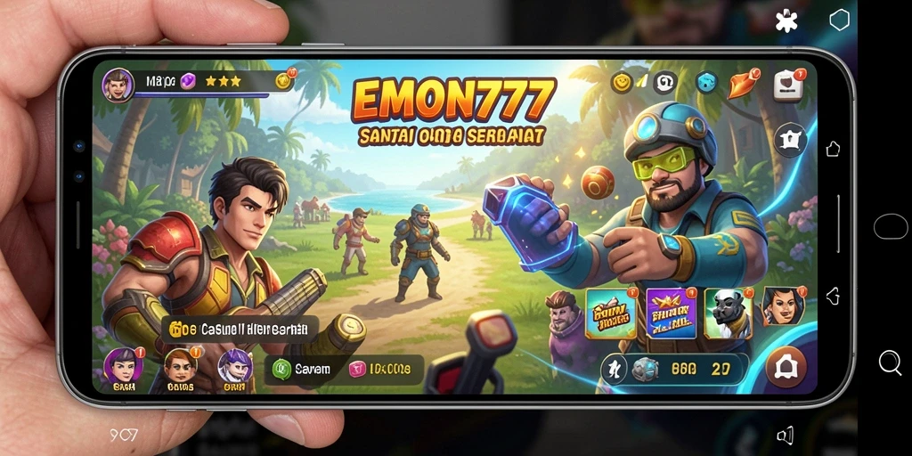 Tangkapan layar gameplay seru dari EMON777 yang penuh warna.