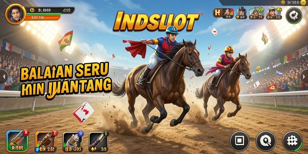 Screenshot gameplay INDSLOT menampilkan aksi balap yang mendebarkan.