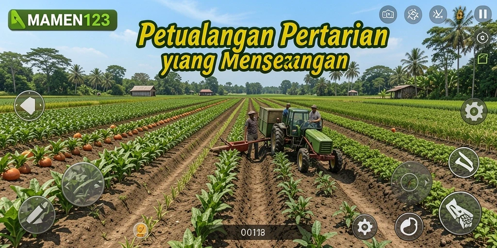 Tampilan screenshot MAMEN123 yang menampilkan sesi bertani yang seru.