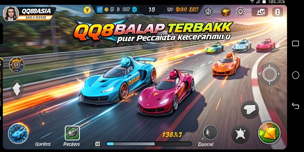 Screenshot gameplay QQ88ASIA yang menampilkan aksi balapan cepat dan seru.