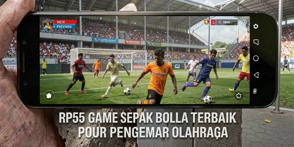 Gameplay RP55 menampilkan aksi sepak bola yang menegangkan.