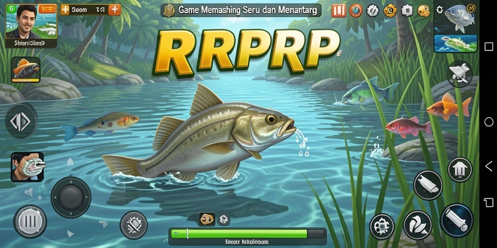 Screenshot gameplay RPRPRP menampilkan suasana memancing yang menenangkan.