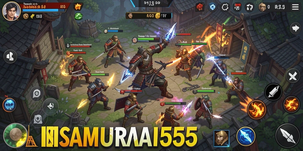 Tampilan gameplay epik dalam <strong>SAMURAI555</strong> yang menampilkan aksi menegangkan.