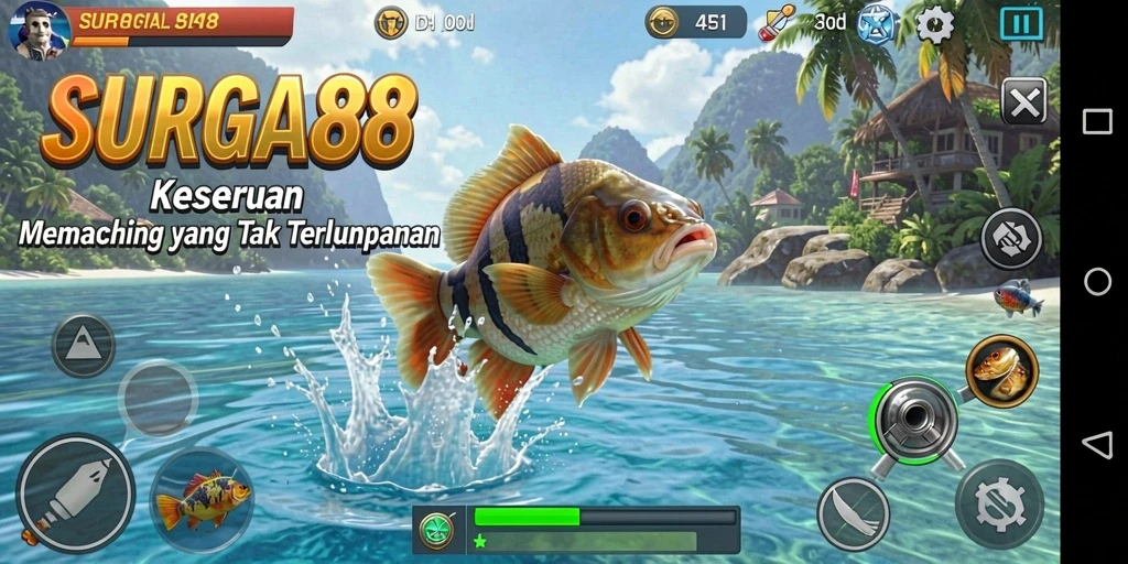 Tampilan gameplay SURGA88 yang menarik saat menangkap ikan.