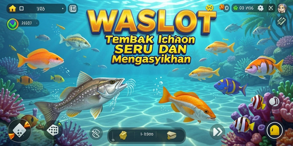 Screenshot utama WASLOT menampilkan aksi seru menembak ikan.